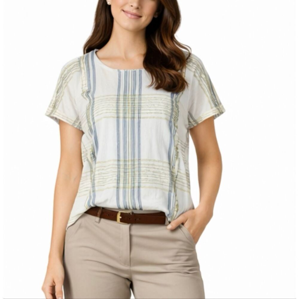 J.crew white metallic embroidered short sleeve blouse xs